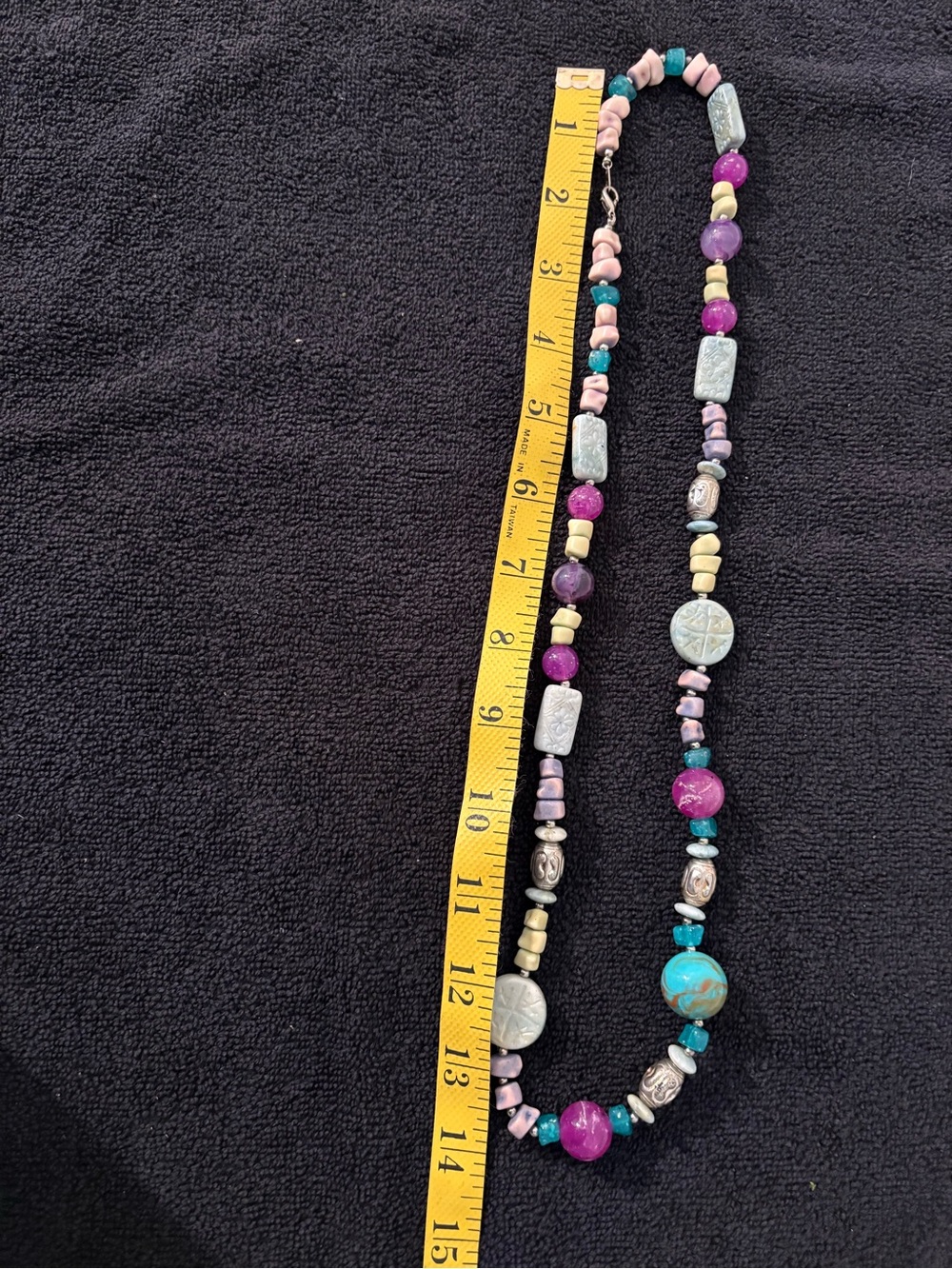 Handcrafted Beaded Women's Necklace in Turquoise, Pink & Purple